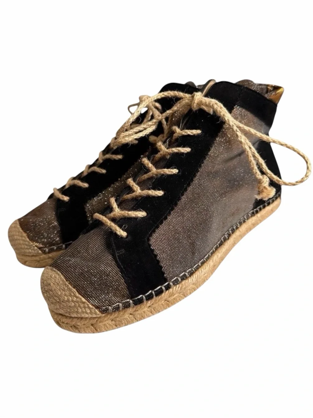 Stuart‎ Weitzman Metallic High Top Lace Up Espadrille Sneakers 9.5